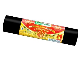Мешки для мусора 120 л, с завязками, черные, в рулоне 10 шт., ПНД, 15 мкм, 800х750 мм, VIP, Z12010black в Ставрополе