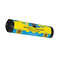 Мешки для мусора 120 л, с ушками, черные, в рулоне 10 шт., ПНД, 13 мкм, 1050х680 мм, Крепакоф, 4607075710436 в Ставрополе