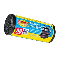 Мешки для мусора 30 л, черные, в рулоне 30 шт., ПНД, 9 мкм, 600х500 мм, Крепак, 4607075710108 в Ставрополе