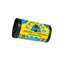 Мешки для мусора 20 л, с ушками, черные, в рулоне 30 шт., ПНД, 10 мкм, 550х440 мм, Крепакоф, 4607075710405 в Ставрополе