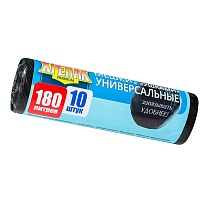 Мешки для мусора 180 л, с ушками, черные, в рулоне 10 шт., ПНД, 20 мкм, 1150х800 мм, Крепак, 4607075710498 в Ставрополе