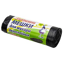 Мешки для мусора 160 л, черные, в рулоне 10 шт., ПВД, 23 мкм, 1200х900 мм, Любаша, 607681 в Ставрополе