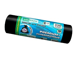 Мешки для мусора 220 л, черные, в рулоне 10 шт., ПВД, 45 мкм, 1250х930 мм, PREMIUM+, 2201068 в Ставрополе