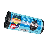Мешки для мусора 30 л, с ушками, черные, в рулоне 30 шт., ПНД, 9 мкм, 600х500 мм, Крепак, 4607075710450 в Ставрополе