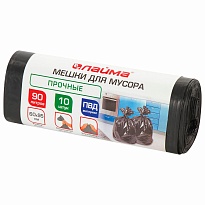 Мешки для мусора 90 л, черные, в рулоне 10 шт., ПВД, 25 мкм, 950х600 мм, LAIMA, 605332 в Ставрополе