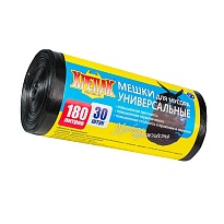 Мешки для мусора 180 л, черные, в рулоне 30 шт., ПНД, 20 мкм, 1150х800 мм, Крепак, 4607075710139 в Ставрополе