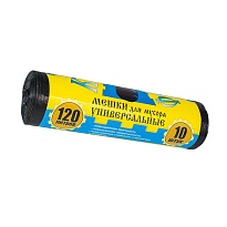 Мешки для мусора 120 л, с ушками, черные, в рулоне 10 шт., ПНД, 13 мкм, 1050х680 мм, Крепакоф, 4607075710252 в Ставрополе