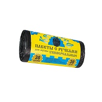 Мешки для мусора 30 л, с ручками, черные, в рулоне 30 шт., ПНД, 9 мкм, 620х480 мм, Крепакоф, 4607075710665 в Ставрополе