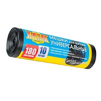 Мешки для мусора 180 л, черные, в рулоне 10 шт., ПНД, 20 мкм, 1150х800 мм, Крепак, 4607075710481 в Ставрополе