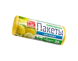 Мешки для мусора 30 л, ароматизированные, Лимон, желтые, в рулоне 20 шт., ПНД, 9 мкм, 560х530 мм, GRIFON Aroma, 101-020 Li в Ставрополе
