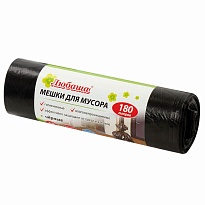 Мешки для мусора 180 л, черные, в рулоне 10 шт., ПВД, 24 мкм, 1060х800 мм, Любаша, 605336 в Ставрополе
