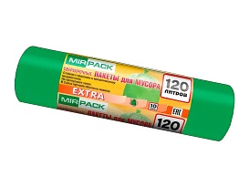 Мешки для мусора 120 л, зеленые, в рулоне 10 шт., ПНД, 14 мкм, 1100х700 мм, EXTRA, ex1201804 в Ставрополе